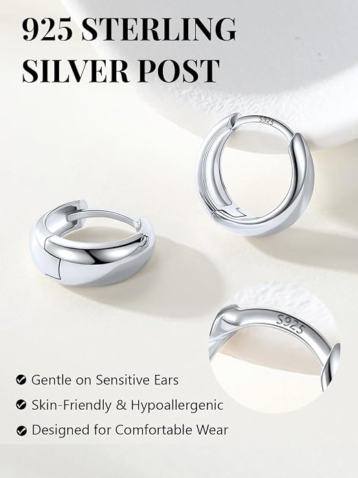 Silvora 14K Gold Plated Chunky Hoop Earrings for Women, Small Thick Huggie Hoops with 925 Sterling Silver Post, Hypoallergenic Lightweight Hoop Earrings, 8/10/12/14mm