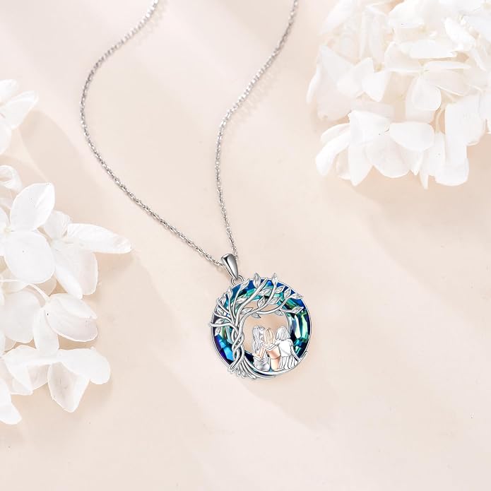 Sisters Necklace Sterling Silver Always My Sister Forever My Friend Jewelry Tree of Life Palm Trees Necklace for Women Female Friendship Jewelry