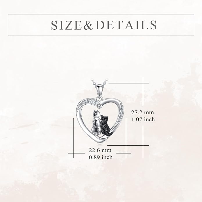 Cat Necklace Sterling Silver Cat Zircon Pendant Gothic Jewelry for Women Animal Lovers Gifts