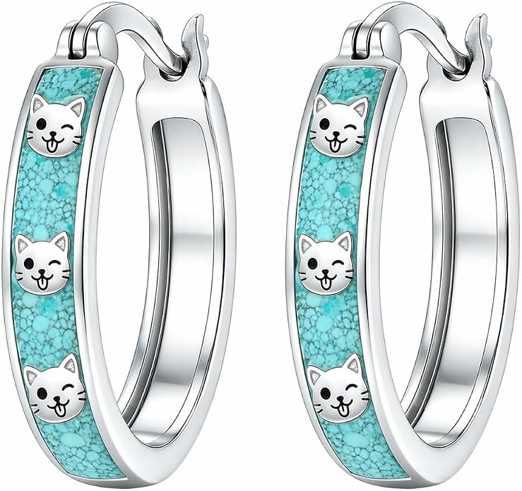 Opal/Turquoise Huggie Earrings 925 Sterling Silver Opal/Turquoise Small Animal Huggie Hoop Earrings Animal Huggies Earring Jewelry Gifts for Women Mom Her