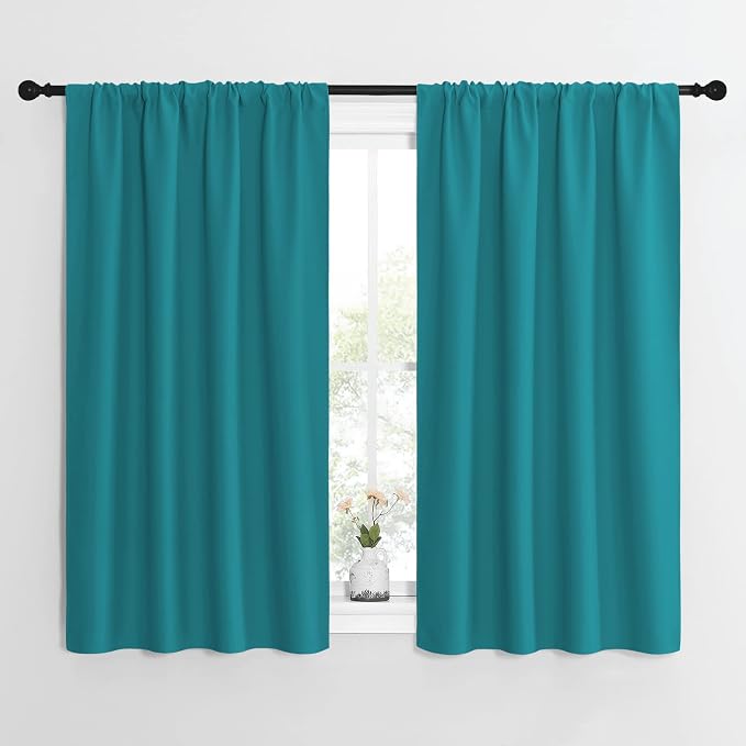 NICETOWN Peacock Blue Blackout Curtains Panels for Window, Thermal Insulated Rod Pocket Blackout Drapes/Draperies for Living Room (2 Panels, W42 x L54 inches)
