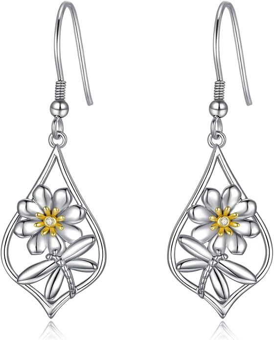 WINNICACA Sterling Silver Dangle Drop Earrings for Women Mom Flower Leverback Earrings Jewelry Christmas Anniversary Birthday Gifts