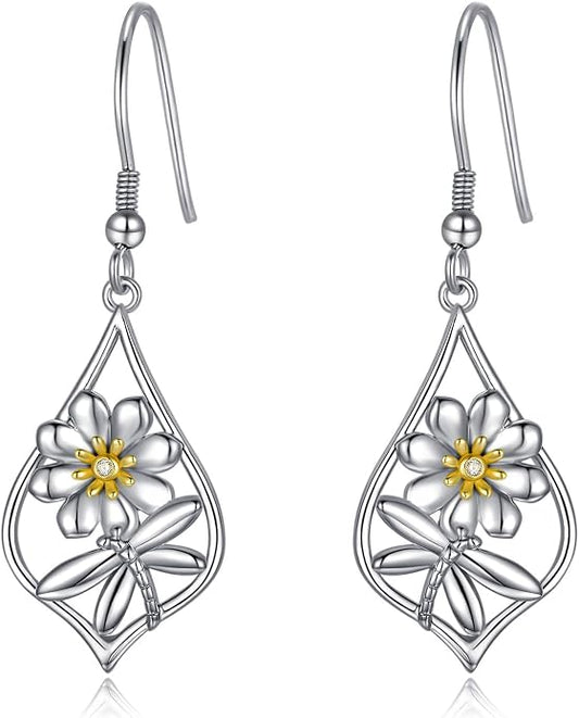 WINNICACA Sterling Silver Dangle Drop Earrings for Women Mom Flower Leverback Earrings Jewelry Christmas Anniversary Birthday Gifts