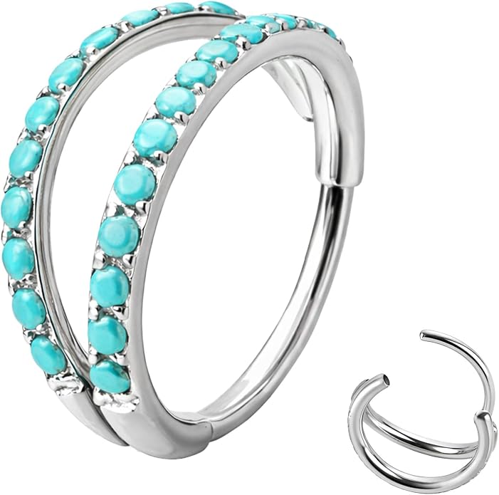 20/16G CZ Hinged Nose Rings Hoop, 316L Surgical Stainless Steel Cartilage Earring, Septum Clicker Ring, Daith Helix Rook Tragus Conch Lip Lobe Piercing Jewelry