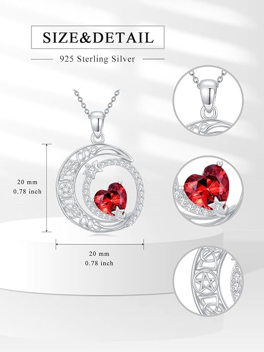 Dorunmo Heart Birthstone Necklace for Women 925 Sterling Silver Moon and Star Pendant Birthday Jewelry Gifts for Wife Her Daughter Mom