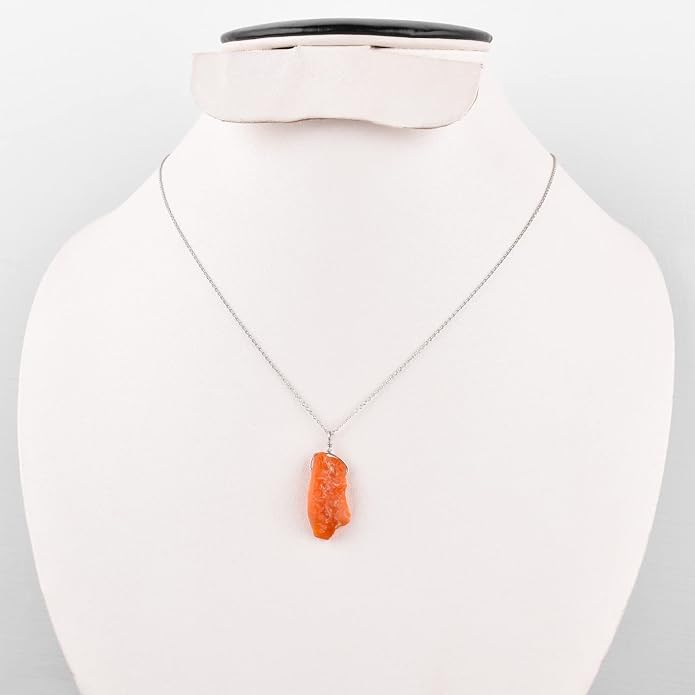 Natural Raw Gemstone Crystal Dainty Pendant Necklace for Women, Healing Chakra Stone, Birthstone, Handmade Jewelry, Rhodium Plated 925 Sterling Silver Chain 18" Gift for her