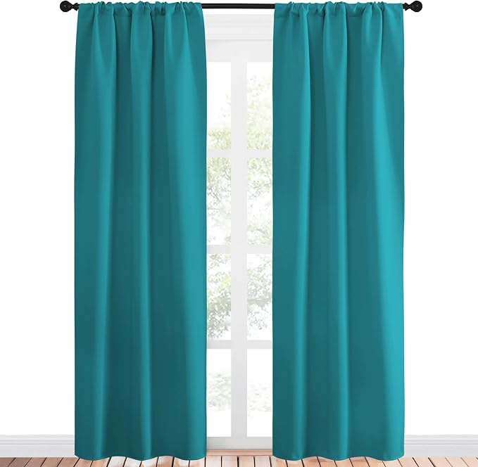 NICETOWN Peacock Blue Blackout Curtains Panels for Window, Thermal Insulated Rod Pocket Blackout Drapes/Draperies for Living Room (2 Panels, W34 x L84 inches)
