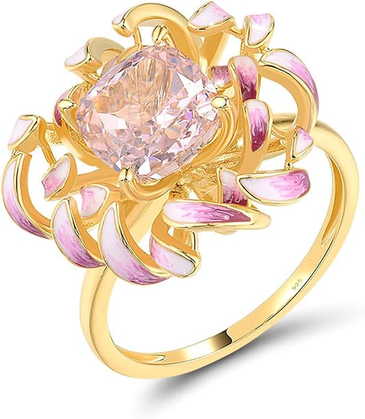Santuzza 925 Sterling Silver Enamel Flower Statement Ring for Women