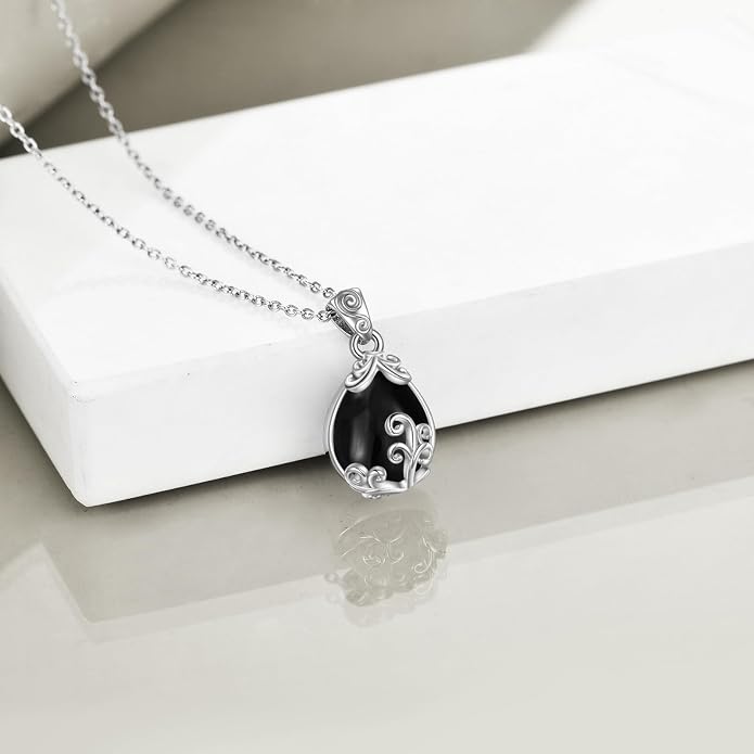 POPLYKE Sterling Silver Gemstone Teardrop Pendant Necklace Crystal Jewelry for Women