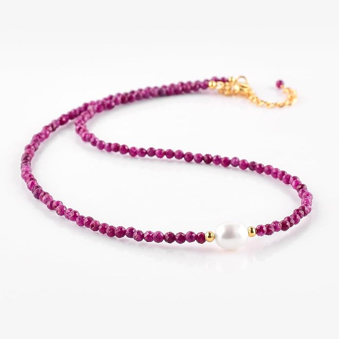 InfinityGemsArt Gemstone Gold Necklace For Women, Birthstone Natural Crystal Stone With Freshwater Pearl Beaded Jewelry, Gold Plated 18 Inch Chain
