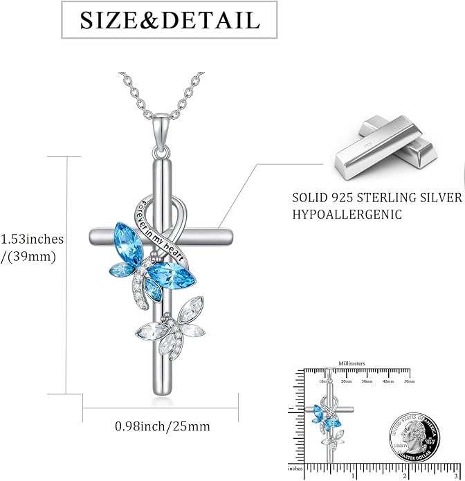 Cross Necklace for Women 925 Sterling Silver I Love You Necklace Religious Jewelry with Gift Box for Mother Daughter