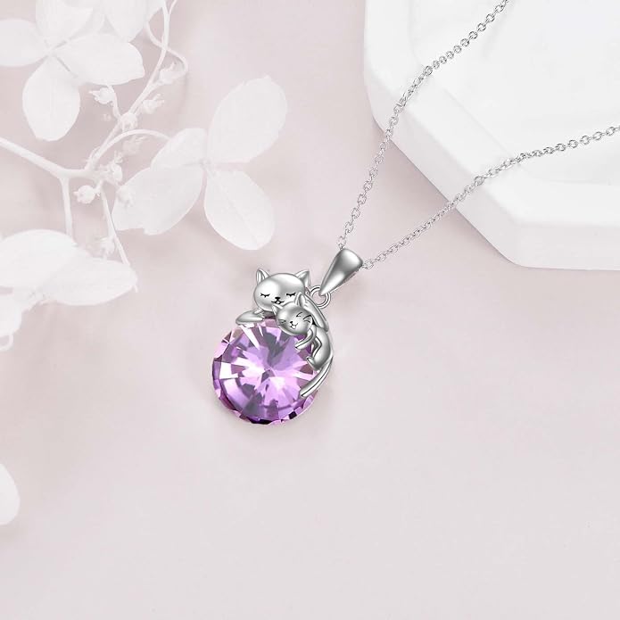 Cat Necklace Sterling Silver Cat Zircon Pendant Gothic Jewelry for Women Animal Lovers Gifts