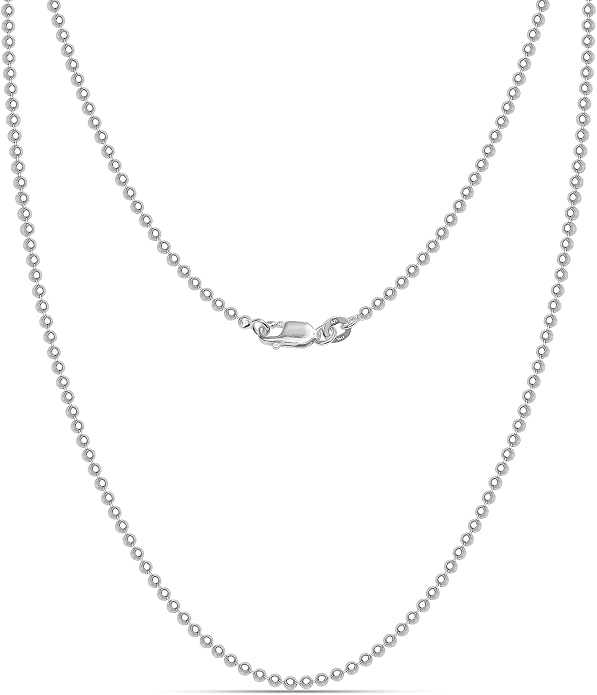LeCalla 925 Sterling Silver Italian Jewelry Trendy Gift 1.2 MM, 1.50 MM, 2 MM, 3 MM Diamond-Cut Ball Chain Necklace for Teen Women with Lobster Clasp (16, 18, 20, 22, 24 Inches)