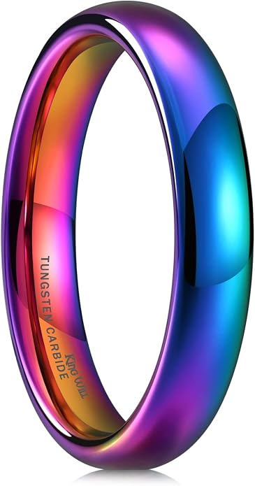 King Will Men's Women's Tungsten Carbide Ring 24k Gold Plated Rose Gold Plated Domed Polished Finish Wedding Band