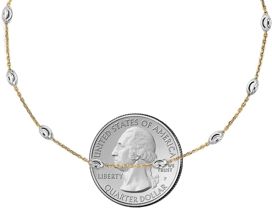Savlano 18K Gold Plated Over 925 Sterling Silver Station Oval Moon Bead Anklet Chain For Women. Silver, Gold, Rose Gold - Made in Italy Comes With a Gift Box