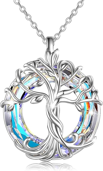 TOUPOP Tree of Life Necklace Gifts for Women 925 Sterling Silver Family Tree Pendant with Crystal Birthday Irish Jewelry Gifts for Women Her Wife Mom