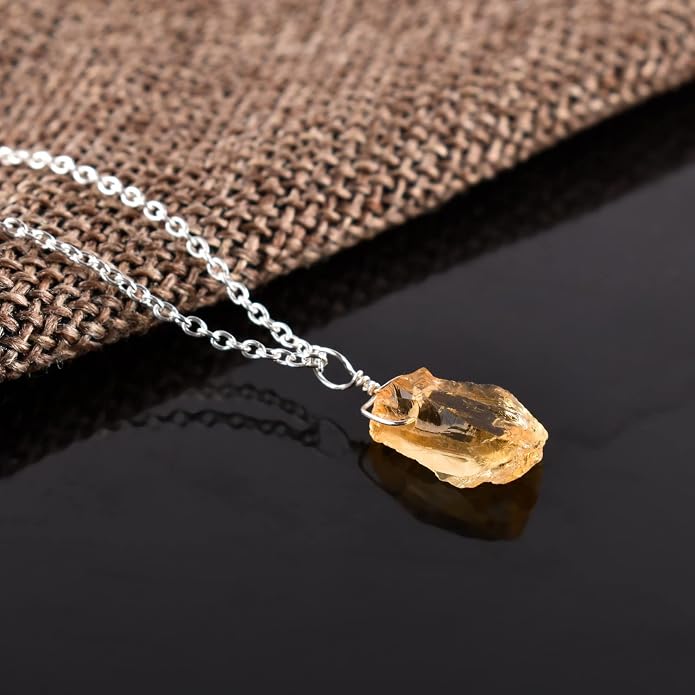 Raw Gemstone Dainty Pendant Necklace for Women, Natural Birthstone Handmade Jewelry, Healing Chakra Crystal, Silver Plated Chain 18" Birthday Gift for Her