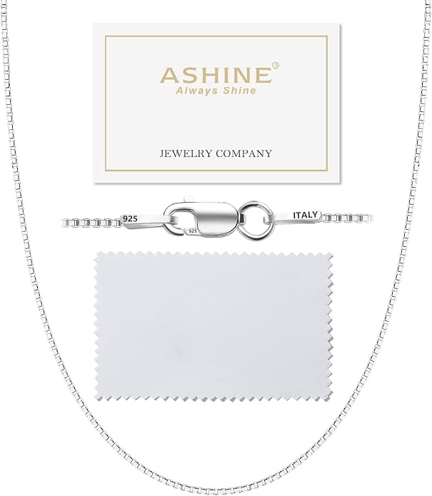 ASHINE "Pendant Ready Sterling Silver Box Chain Necklace for Women, 1mm 0.8mm Dainty & Sturdy 925 Silver Necklace Available in 16-36 Inch