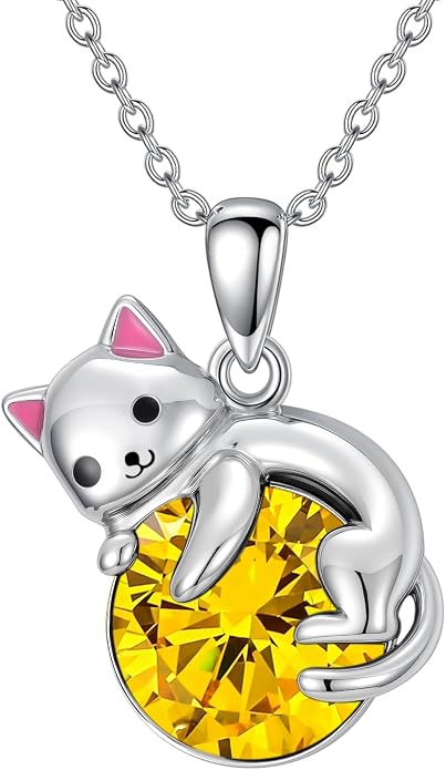 PELOVNY Teddy Bear Necklace for Women 925 Sterling Silver Bear/Highland Cow/Fox/Cat/Axolotl Birthstone Necklace Christmas Birthday Jewelry Gifts for Mom Daughter Wife Sister