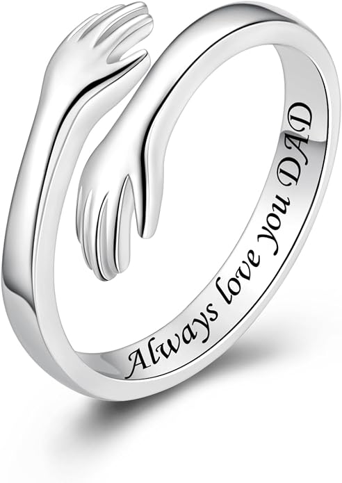 S925 Sterling Silver Hug Rings for Women Teen Girls Adjustable Ring for Granddaughter Daughter Hope Promise Friendship Hand Ring Jewelry for Birthday Graduation Christmas Mothers Day Valentines Gifts
