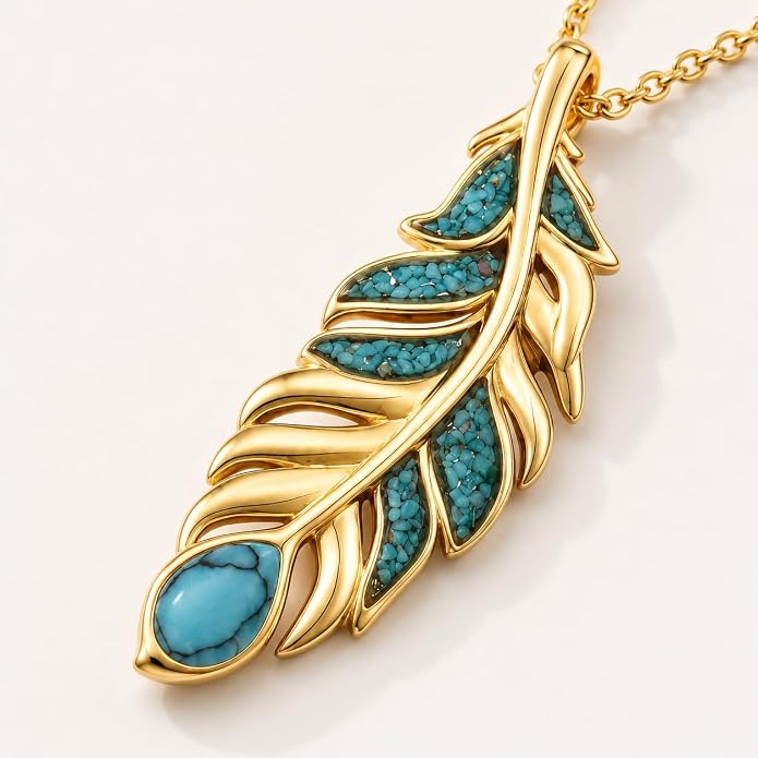 Feather Necklace White Gold Boho Jewelry Nature Inspired Statement Birthstone Pendant Gifts for Women