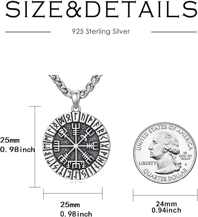 Viking Necklace for Men 925 Sterling Silver Norse Viking Pendant Norse Jewelry for Dad Husband, w/Stainless Steel Chain 22"+2"