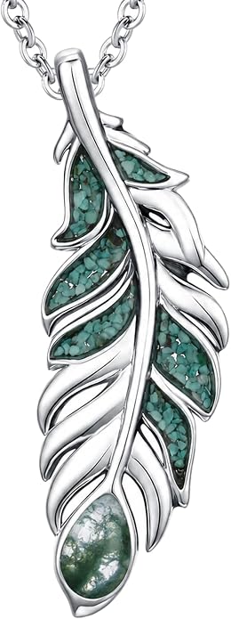 Feather Necklace White Gold Boho Jewelry Nature Inspired Statement Birthstone Pendant Gifts for Women