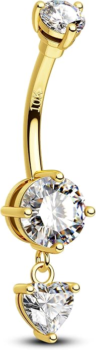 CM Crareesi Mania 10K Solid Gold Belly Button Ring Dangle 10K Yellow Gold Belly Rings Navel Piercing Jewelry