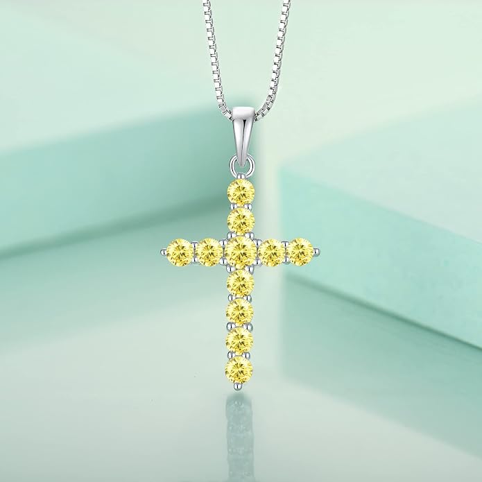 STARCHENIE Cross Necklace Sterling Silver Crucifix Pendant Gemstones Jewelry for Women