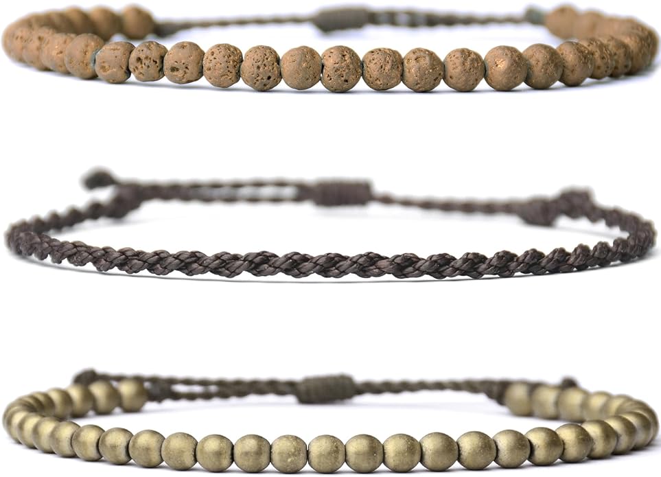 Mezcla Vida 3 Pcs Handmade Natural Gemstone Beaded Bracelet, Adjustable Waterproof Rope Bracelet Set, Valentines Day Birthday Gifts for Boyfriend Husband Him