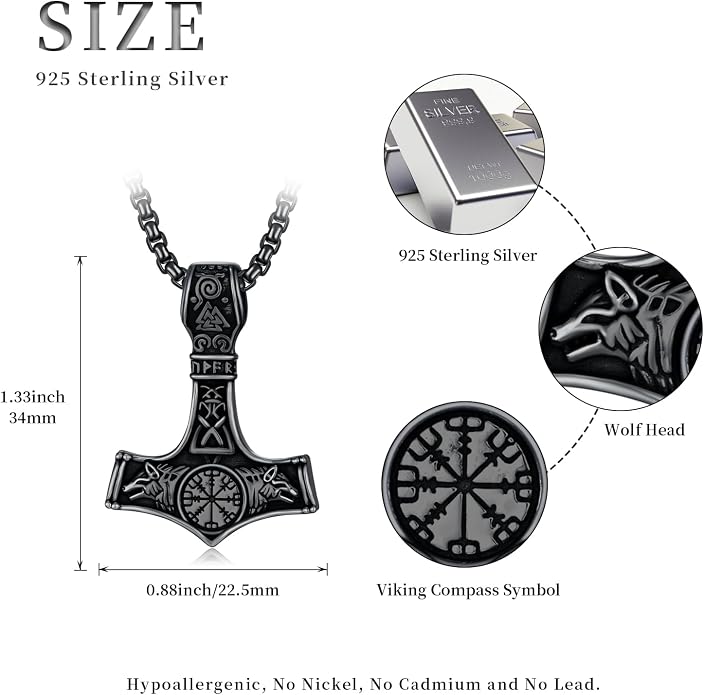 Viking Necklace for Men 925 Sterling Silver Viking Norse Pagan Jewelry Gifts for Women