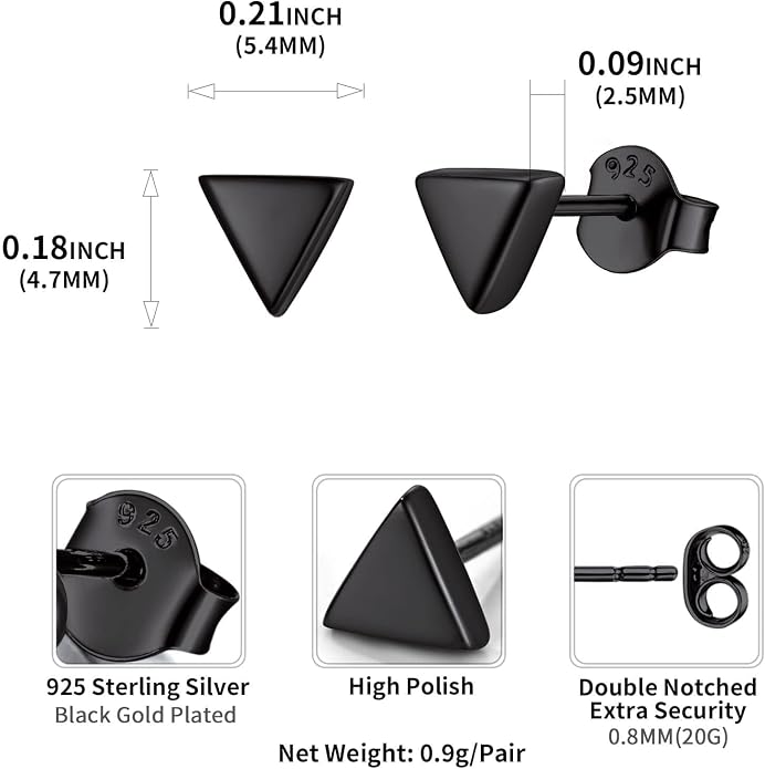 ChicSilver 925 Sterling Silver Earrings Dainty Bar/Circle/Triangle/Star/Ball Stud Earrings for Women with Gift Box, Hypoallergenic Earrings for Sensitive Ears