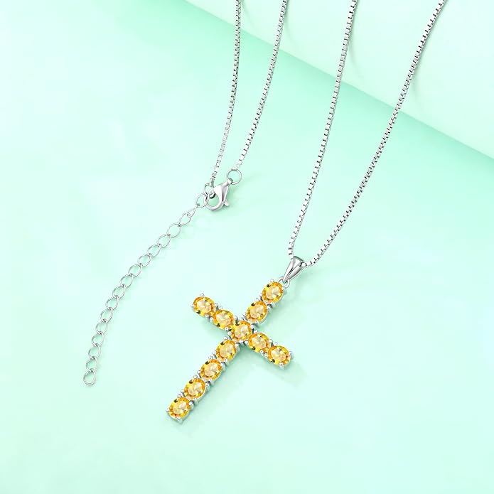 925 Sterling Silver Cross Necklace for Women Men Christian Jesus Faith Birthstone Cross Crucifix Pendant Necklaces