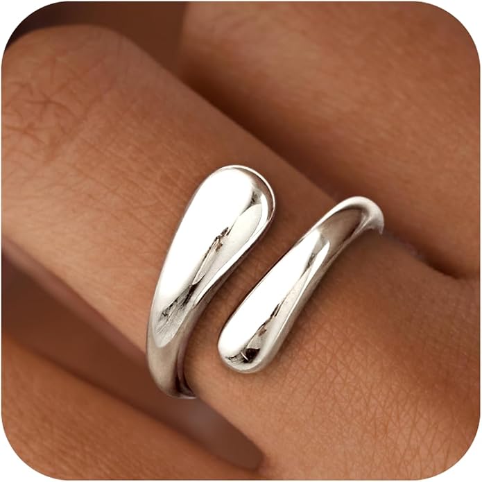Non Tarnish Gold Chunky Rings for Women, 14K Gold Plated Statement Dome Rings Stacking Silver, Adjustable Mens Eternity Wedding Band Mixed Metal Jewelry Size 3-13