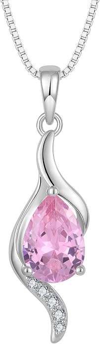JO WISDOM Birthstone Necklace for Women Teardrop Cubic Zirconia Necklace 925 Sterling Silver Fine Jewelry Birthday Gifts for Women