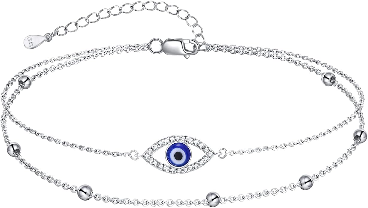 Evil Eye/Moon Star/Cross/Dragonfly/Sea Turtle Ankle Bracelets for Women 925 Sterling Silver Adjustable Anklets Jewelry Gifts for Women