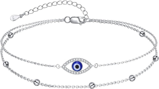 Evil Eye/Moon Star/Cross/Dragonfly/Sea Turtle Ankle Bracelets for Women 925 Sterling Silver Adjustable Anklets Jewelry Gifts for Women