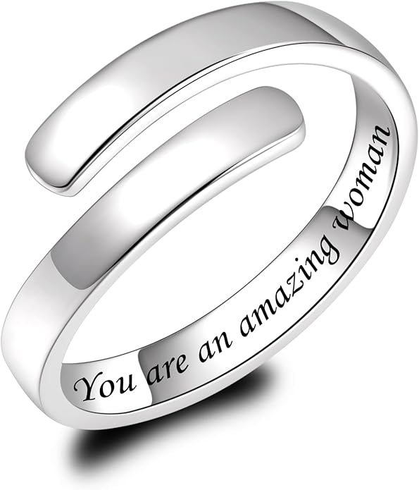 BEILIN 925 Sterling Silver Inspirational Jewelry Rings Adjustable Ring Personality Encouragement Gift for Teens Women