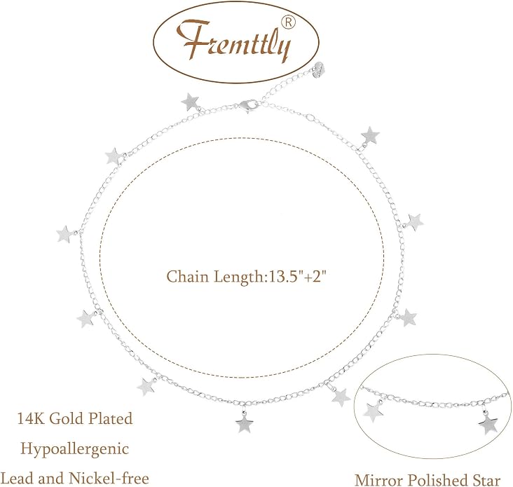 Gold Choker Necklaces 14K Gold Plated/Silver Disc Choker Necklaces Dangling Star Heart Pendant Necklaces Summer Beach Boho Necklaces Aesthetic Necklace Gift for Women
