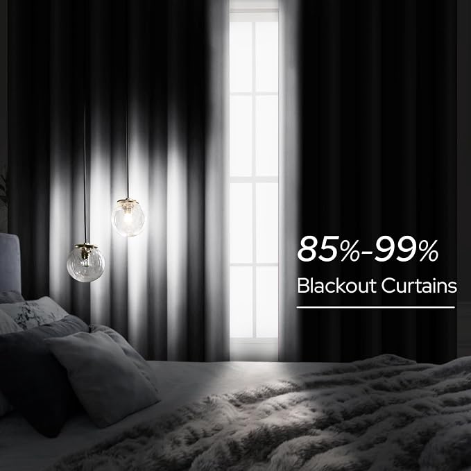 HOMEIDEAS 2 Panels Greyish White Faux Silk Blackout Luxury Curtains, 52 X 96 Inch Room Darkening Satin Thermal Insulated Window Drapes for Bedroom Decor, Indoor
