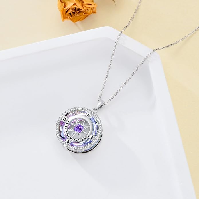 TOUPOP Necklace Gifts for Wife Compass Jewelry Women Anniversary Girlfriend Birthday Gift for Her Valentines I'd be Lost without You Sterling Silver Birthstone Necklaces