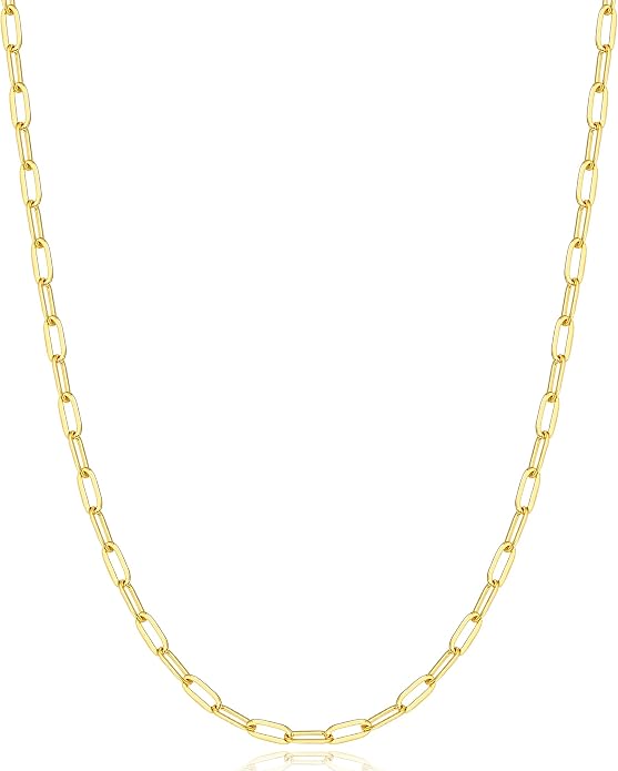 3mm 4mm 5mm 14K Plated Gold and 925 Sterling Silver Paperclip Chain Necklace for Women, Women's Paperclip Chain Necklace, World's Top Craftsmanship Necklace for Women 16 18 20 22 24 26 Inches