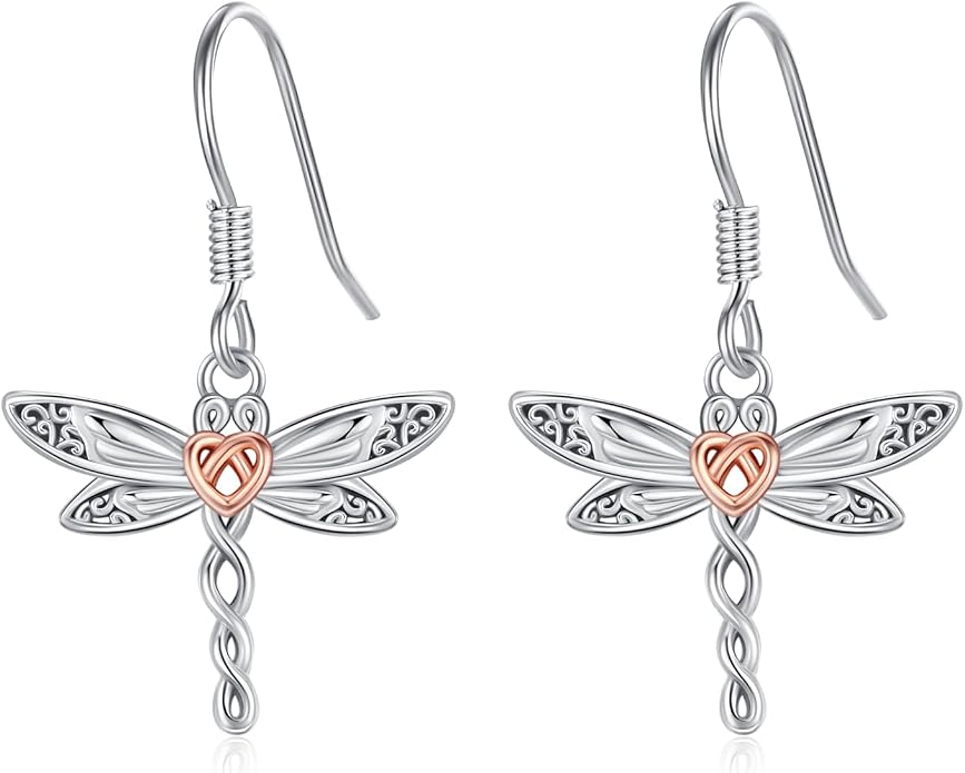 Dragonfly Leverback Hoop Hook Earrings 925 Sterling Silver Celtic Dangle Drop Earrings Dragonfly Huggie Earrings Dragonfly Jewelry Gifts for Women