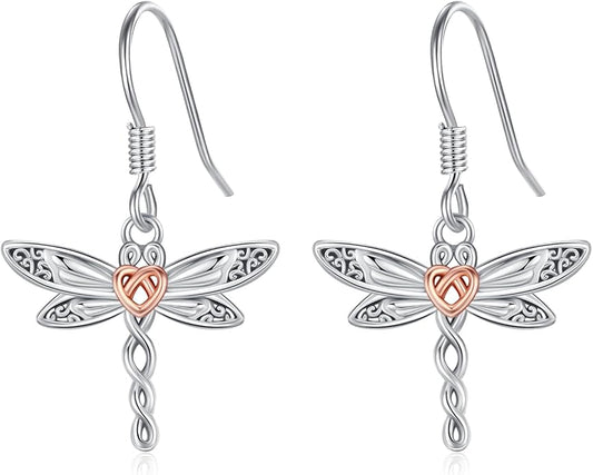 Dragonfly Leverback Hoop Hook Earrings 925 Sterling Silver Celtic Dangle Drop Earrings Dragonfly Huggie Earrings Dragonfly Jewelry Gifts for Women