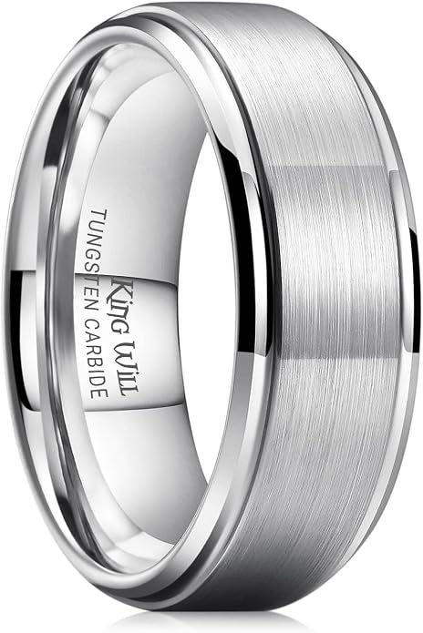 King Will Classic Tungsten Wedding Band for Men, 6/7/8/9/10mm Widths, Polished Finish Step Edge Matte Rings Comfort Fit