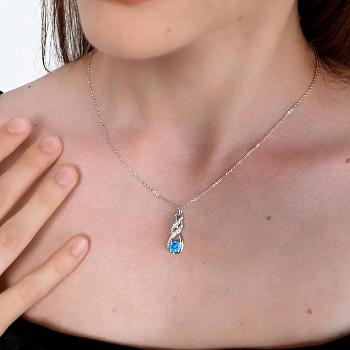Birthstone Necklaces for Women 925 Sterling Silver Infinity Pendant Created Gemstone Jewelry for Her, 16"+2"