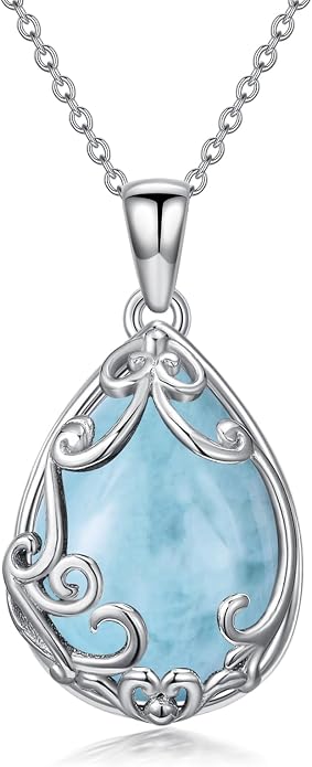 HPQQ Teardrop Necklace 925 Sterling Silver Filigree Gemstone Pendant Necklace Fine Jewelry Birthday Mother's Day Gifts for Women Her Mom