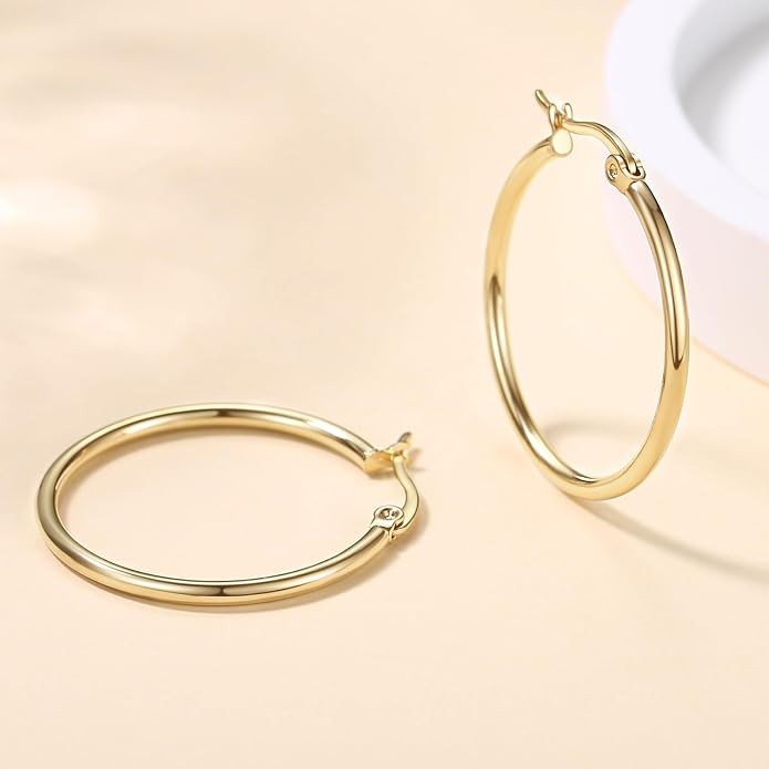 14K Gold Hoop Earrings, Gold Earrings for Women Hypoallergenic Lightweight Small Hoop Earring for Womens