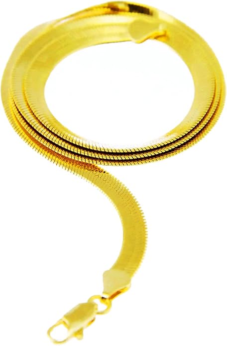 Men's Women's Flat Flexible Shine Herringbone Chain Necklace 14kt Gold Plated sized 20"