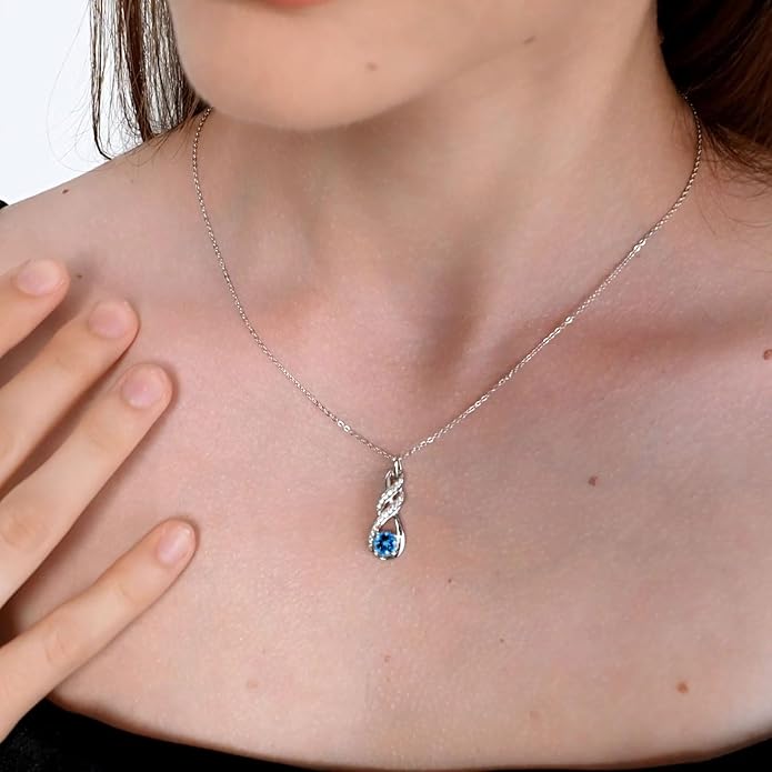 Birthstone Necklaces for Women 925 Sterling Silver Infinity Pendant Created Gemstone Jewelry for Her, 16"+2"